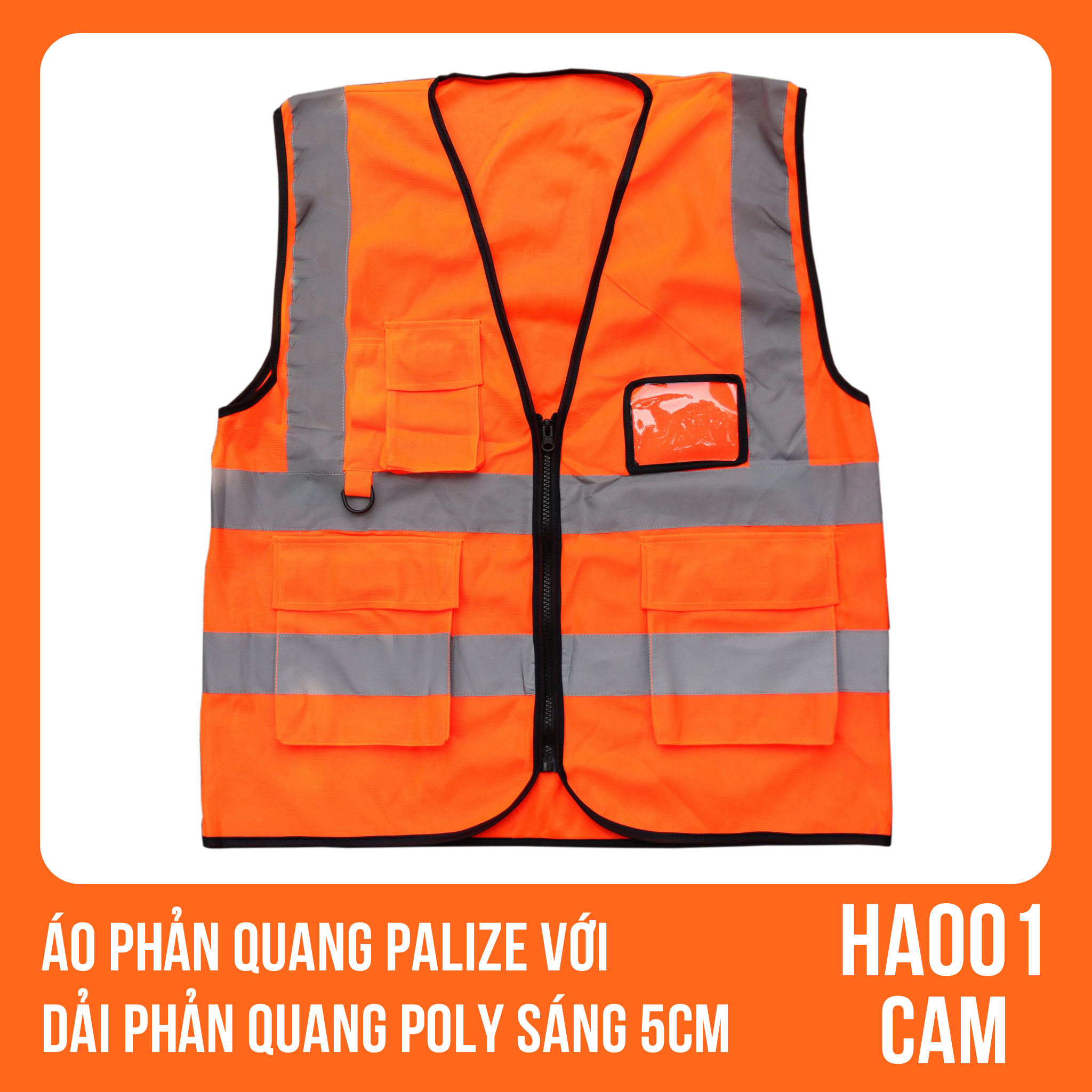 Áo phản quang Palize với dải Phản quang Poly sáng 5cm màu CAM- Mã HA001
