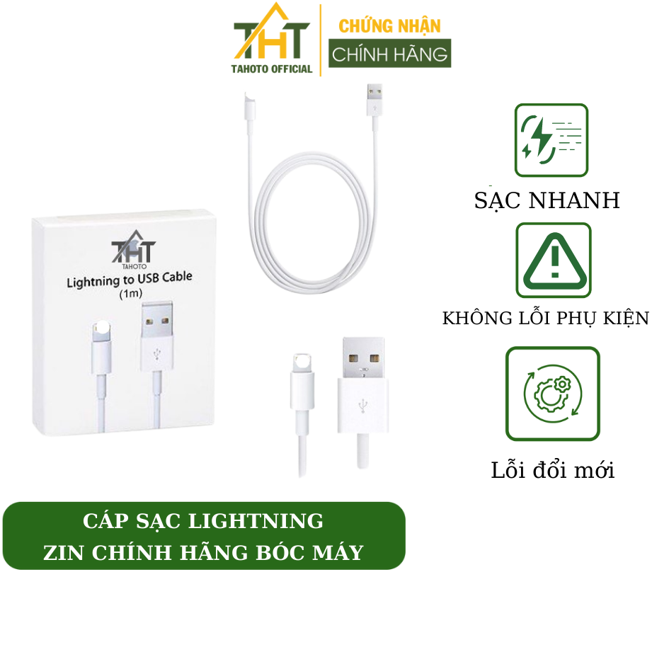 Cáp sạc lightning zin Chính Hãng TAHOTO dây sạc cho iphone 6 đến 11 bảo hành 12 tháng