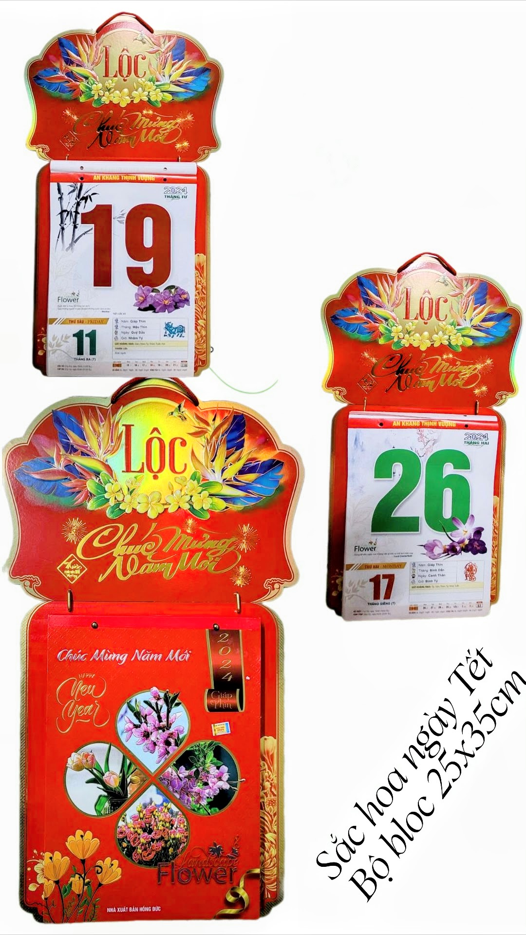 Lịch bộ khổ 25x35cm VT - chủ đề Sắc hoa ngày tết 2024, bìa dày 4ly