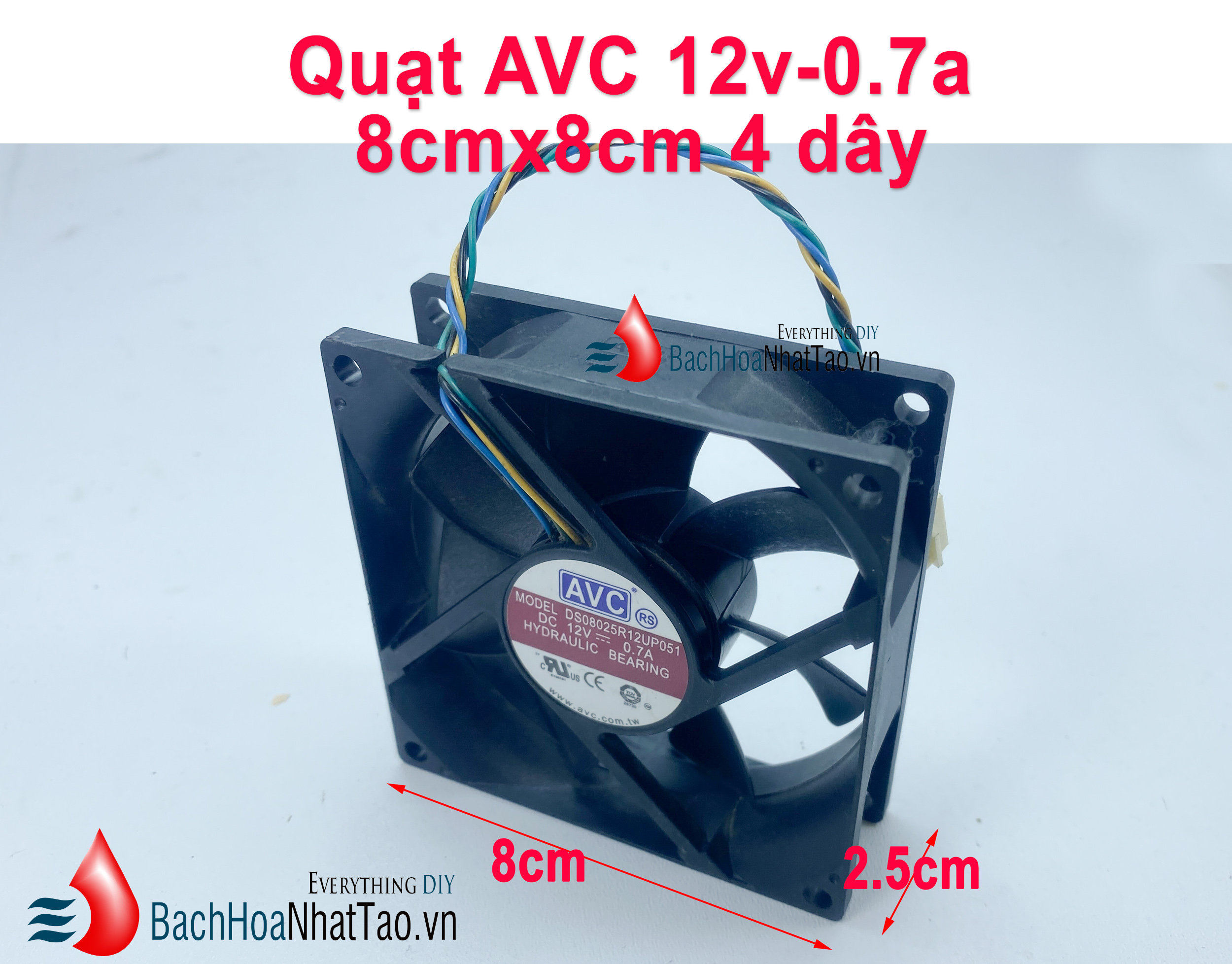 Quạt avc 12v-0.7a 8cm vuông 4 dây