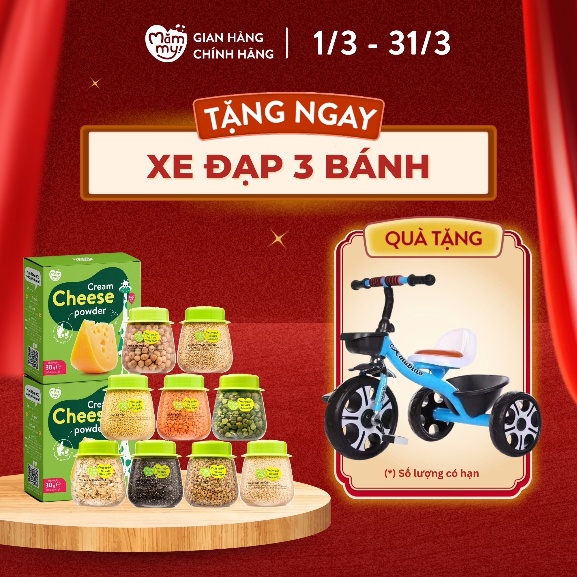 Combo tăng trưởng chiều cao bao gồm set 9 hạt quý Mămmy nhập khẩu kết hợp 2 hộp phô mai tách muối chứa vitamin và canxi giúp tăng chiều cao cho bé