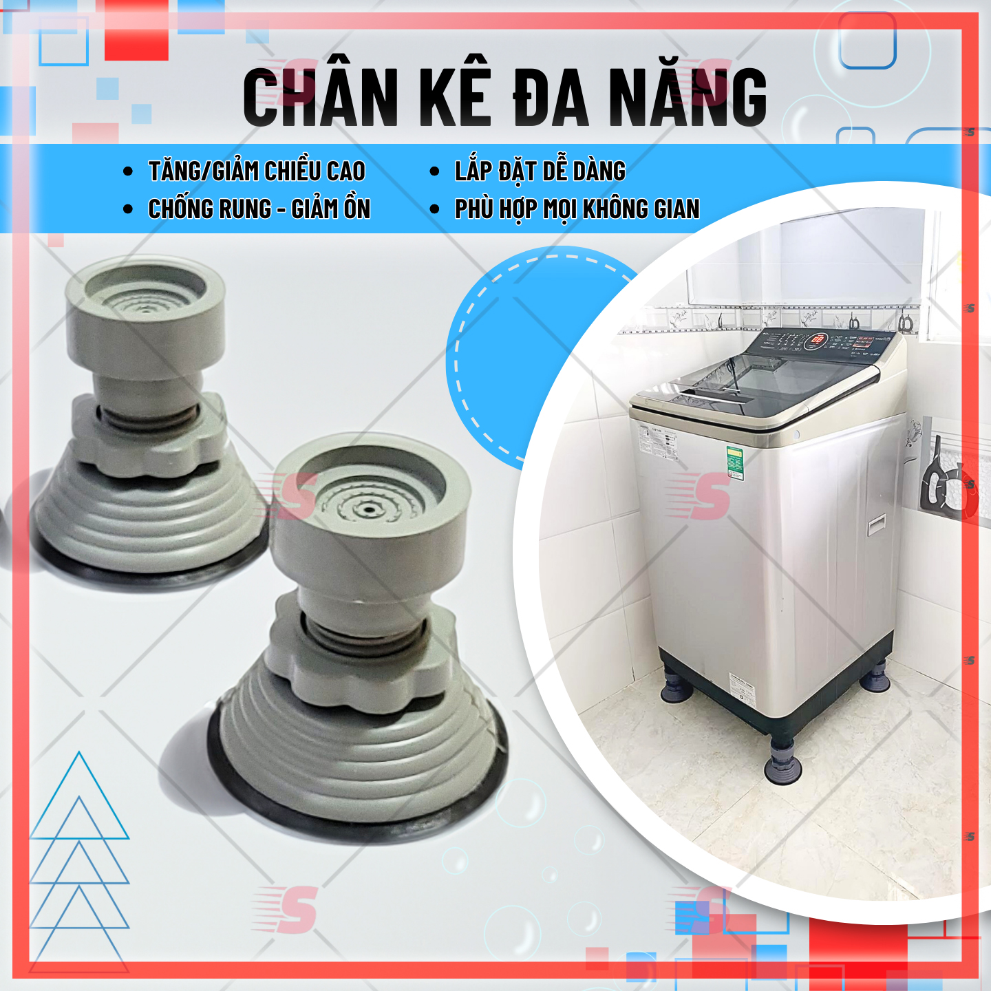 Chân kê máy giặt tủ lạnh đa năng chống rung tốt, SET 4 trụ điều chỉnh cao thấp - Bảo hành 24 tháng