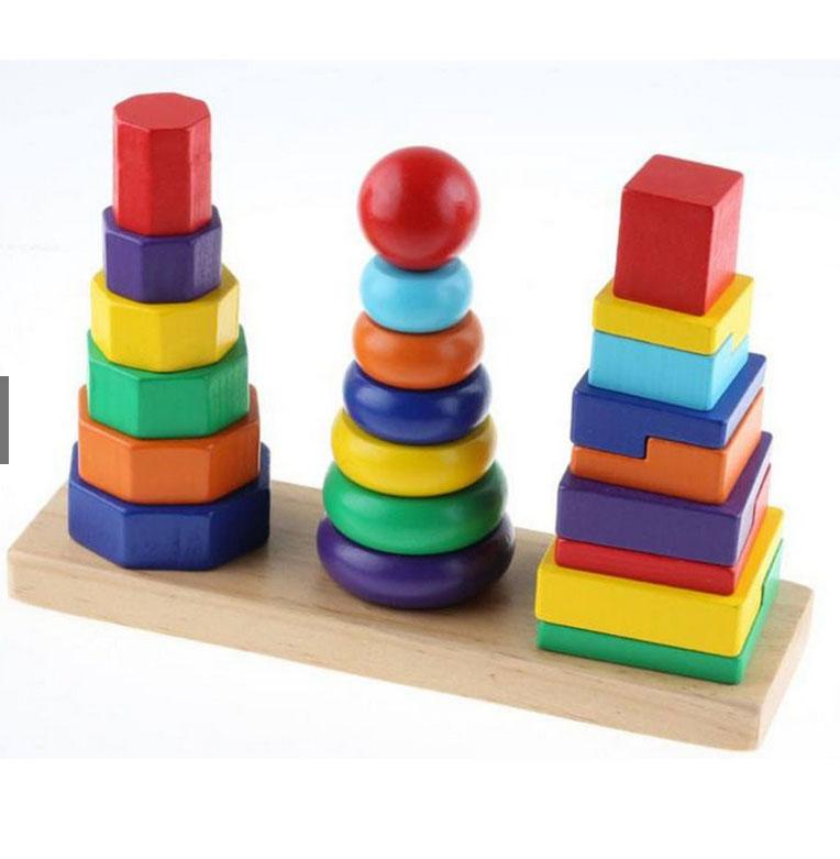 Đồ chơi tháp xếp chồng gỗ 3 cọc Montessori (size bé)