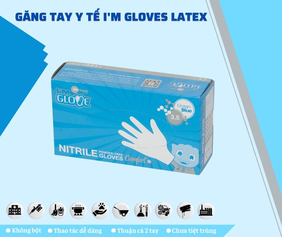 Găng tay y tế không bột màu xanh Nitrile hộp 100 cái Made in Thái Lan