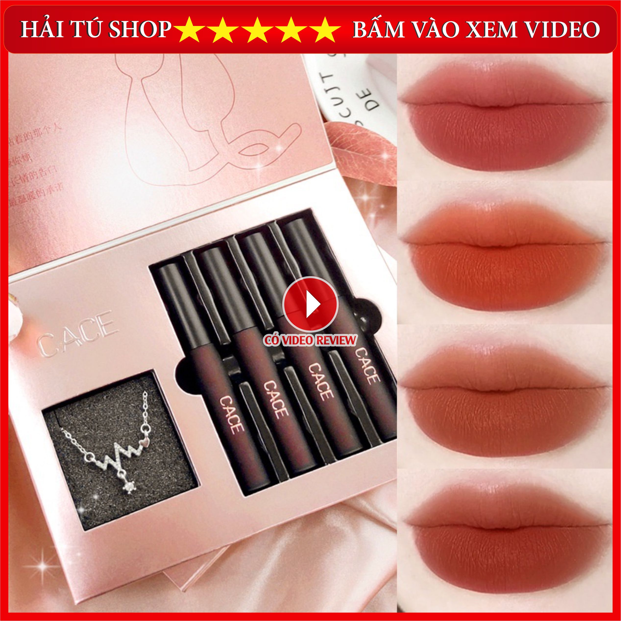 Set 4 son môi chống thấm nước lâu trôi có hộp đựng xinh xắn