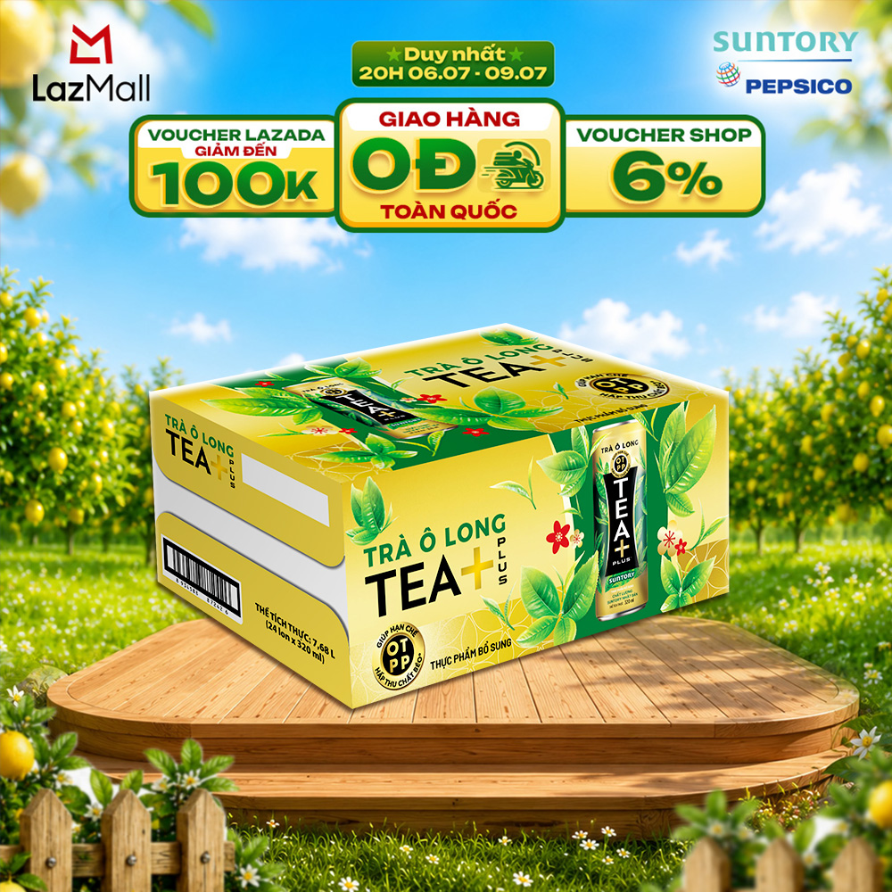 [SALE 15.7] Thùng 24 Lon Trà Ô long Tea+ (320 ml/lon)