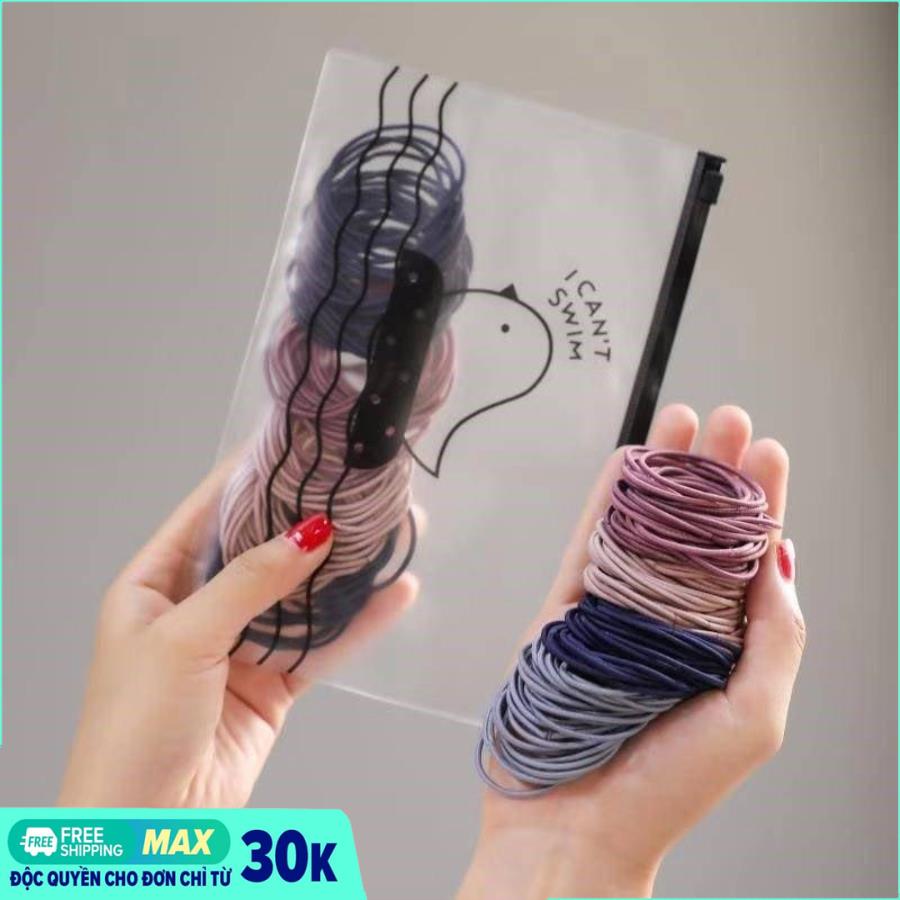 Dây thun buộc tóc, Set 100 dây thun buộc tóc - dây cột tóc, thun buộc tóc, Túi Cột tóc, buộc tóc chun scrunchies siêu bự tiện lợi, xinh sắn