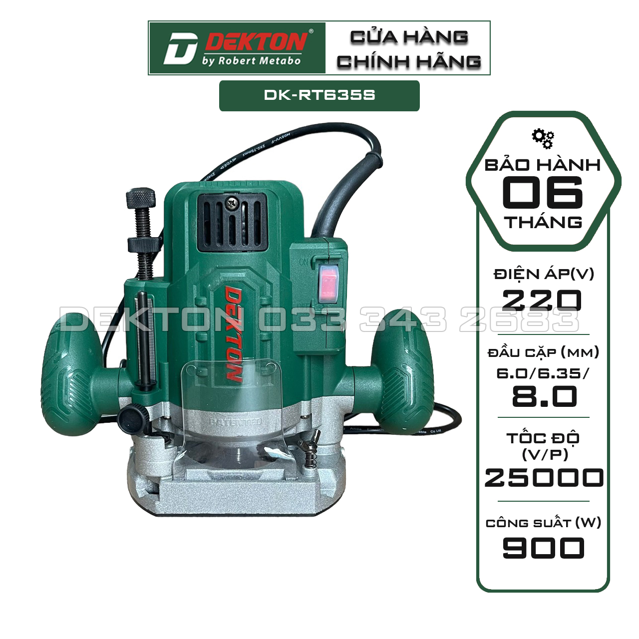 Máy phay gỗ DEKTON RT635S, Công suất 900W, 100% dây đồng