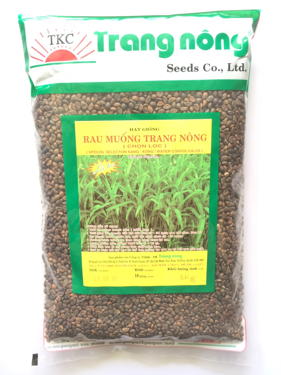 1KG HẠT GIỐNG RAU MUỐNG CHỌN LỌC TRANG NÔNG.