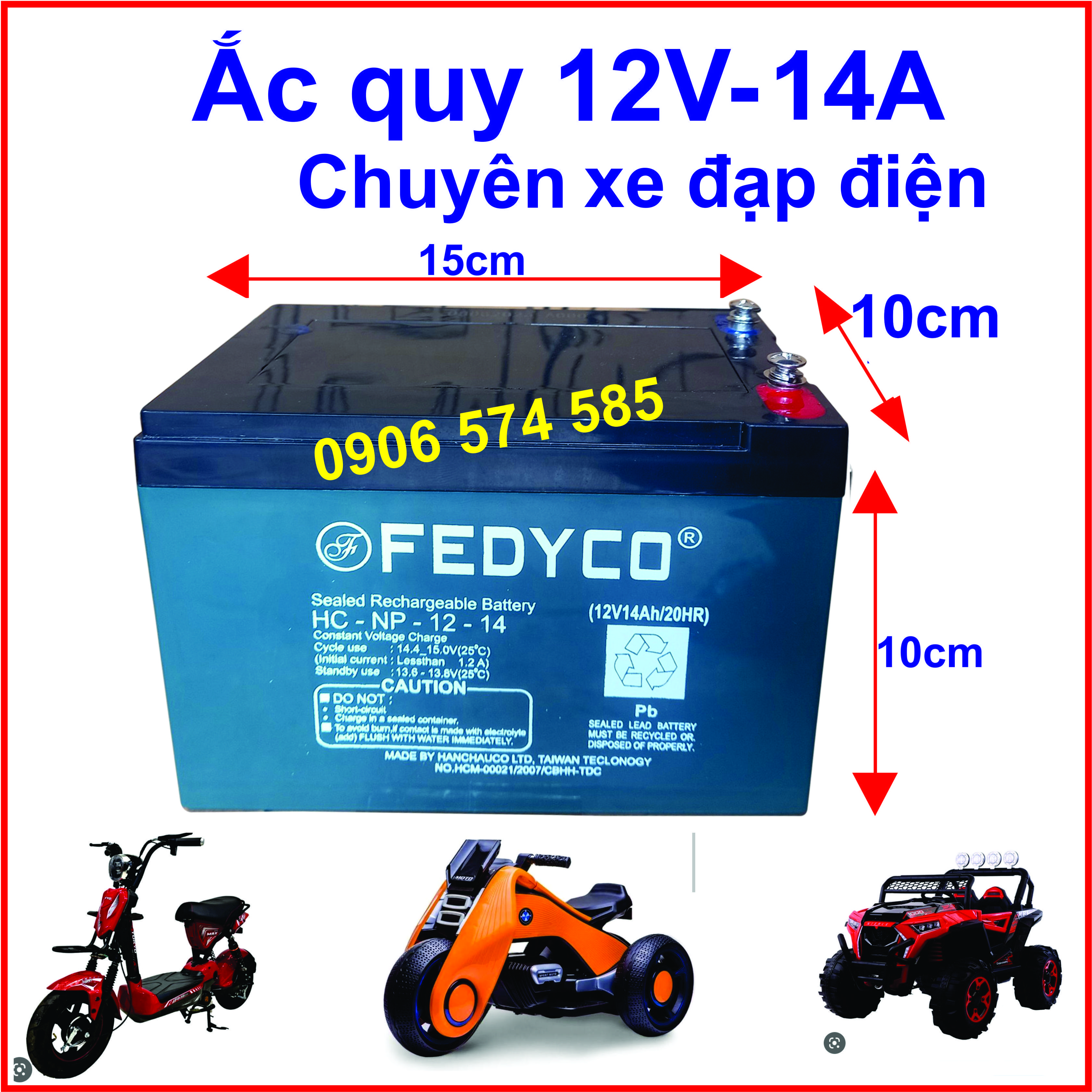Bình ắc quy khô 12v - 14a cho xe đạp điện, loa kẹo kéo