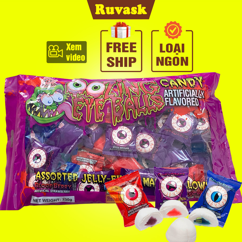 Kẹo Dẻo Marshmallow Hình Con Mắt Hàn Quốc Gói 230g - Kẹo Dẻo Mềm, Kẹo Halloween, Kẹo Ma, Kẹo Hoạt Hình, Kẹo Lễ Hội - Ruvask