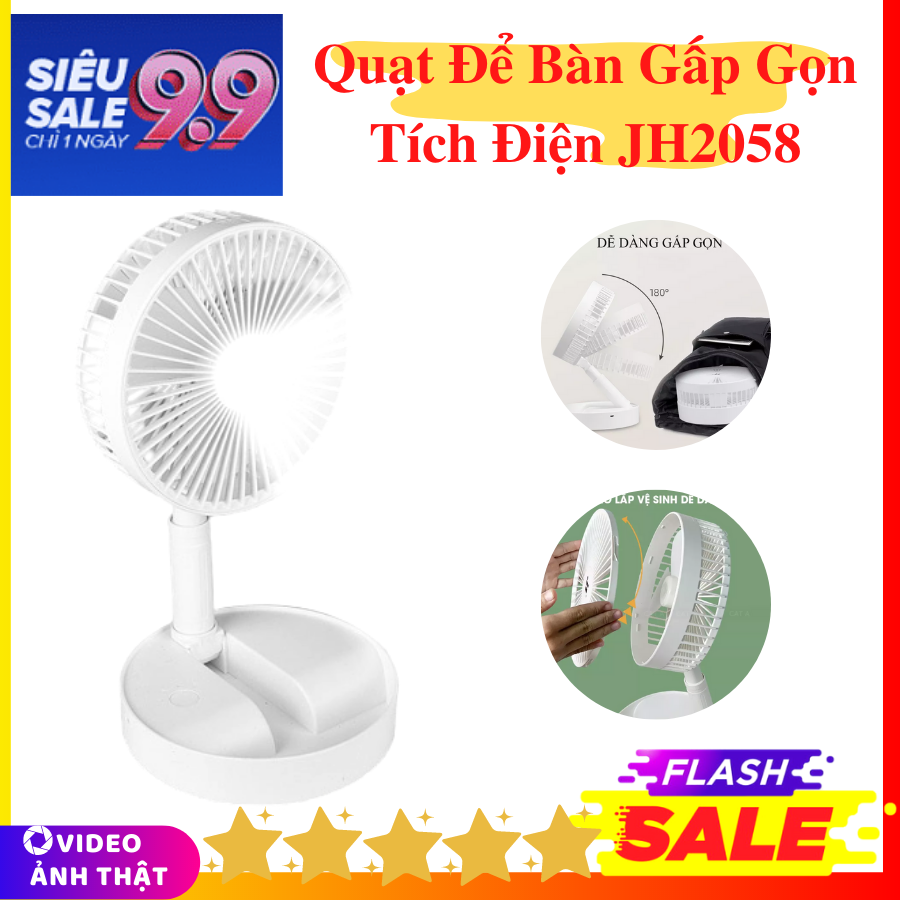 Quạt để bàn gấp gọn tích điện đế tròn jh2058 - thiết kế gấp gọn với nhiều tư thế rất tiện dụng - sử dụng lên đến 6 tiếng liên tục - quạt mini mẫu mới 2020