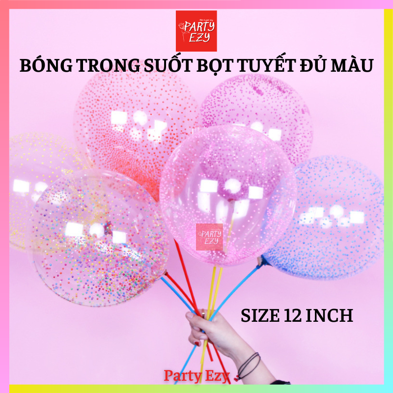Bong bóng sequin trong suốt hạt bọt tuyết nhiều màu- size 12 inch