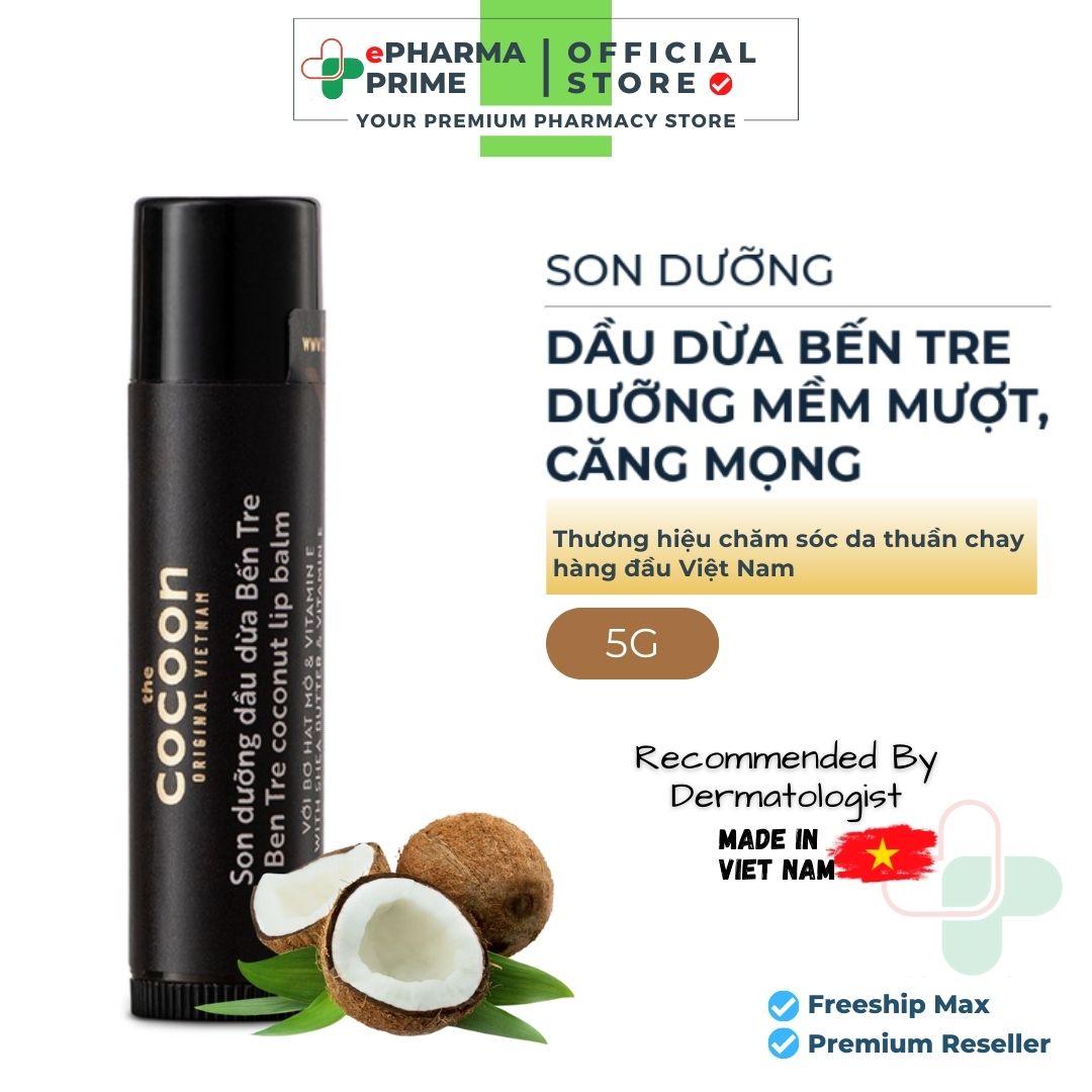 Son Dưỡng COCOON Dầu Dừa Bến Tre Coconut Lip Balm 5G chống thâm môi &amp; khô môi
