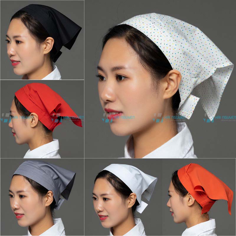 Mũ trùm đầu tàm giác phục vụ khăn tam giác nón thực thẩm nón thủy sản vải kaki cotton dành cho Nam Nữ