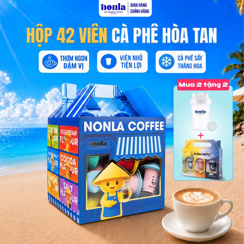 Hộp 42 Viên Cà Phê Nón Lá Robusta Không Đường – Cà Phê Sấy Thăng Hoa Nhiều Hương Vị Tan Nhanh Tiện Lợi