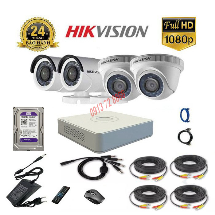 Trọn bộ Camera Hikvision 4 kênh 2.0Mp Full HD 1080P - Siêu nét