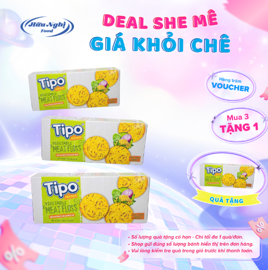 Bánh quy rau củ chà bông Tipo 132g Hữu Nghị dinh dưỡng, ngon giòn, ăn vặt tiện lợi