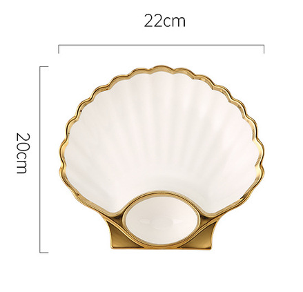 Đĩa sò gốm sứ chất liệu [Cao Cấp] viền mạ vàng 24k kèm ngăn phụ đựng đồ chấm - Sang trọng Phong Cách