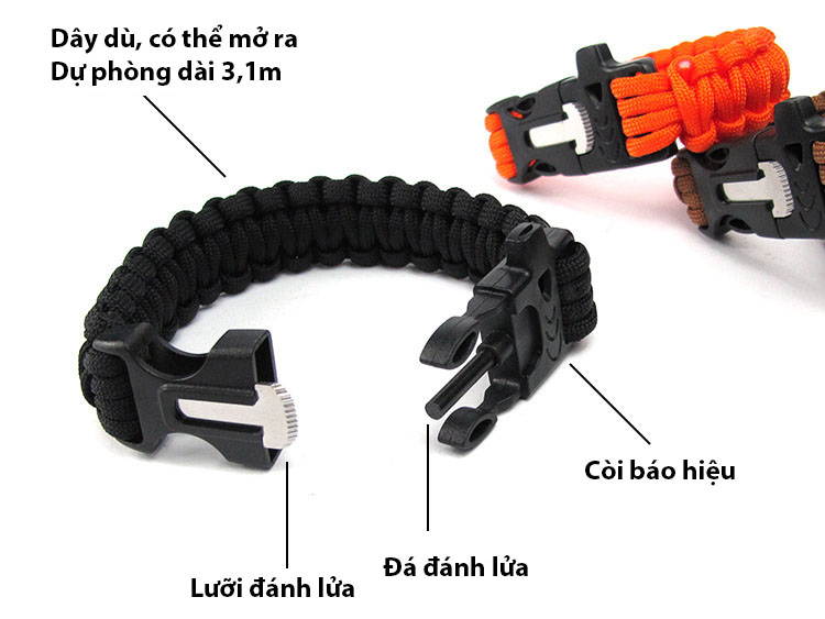 Vòng đeo tay cứu sinh đa năng paracord dây dù bện 7 lõi