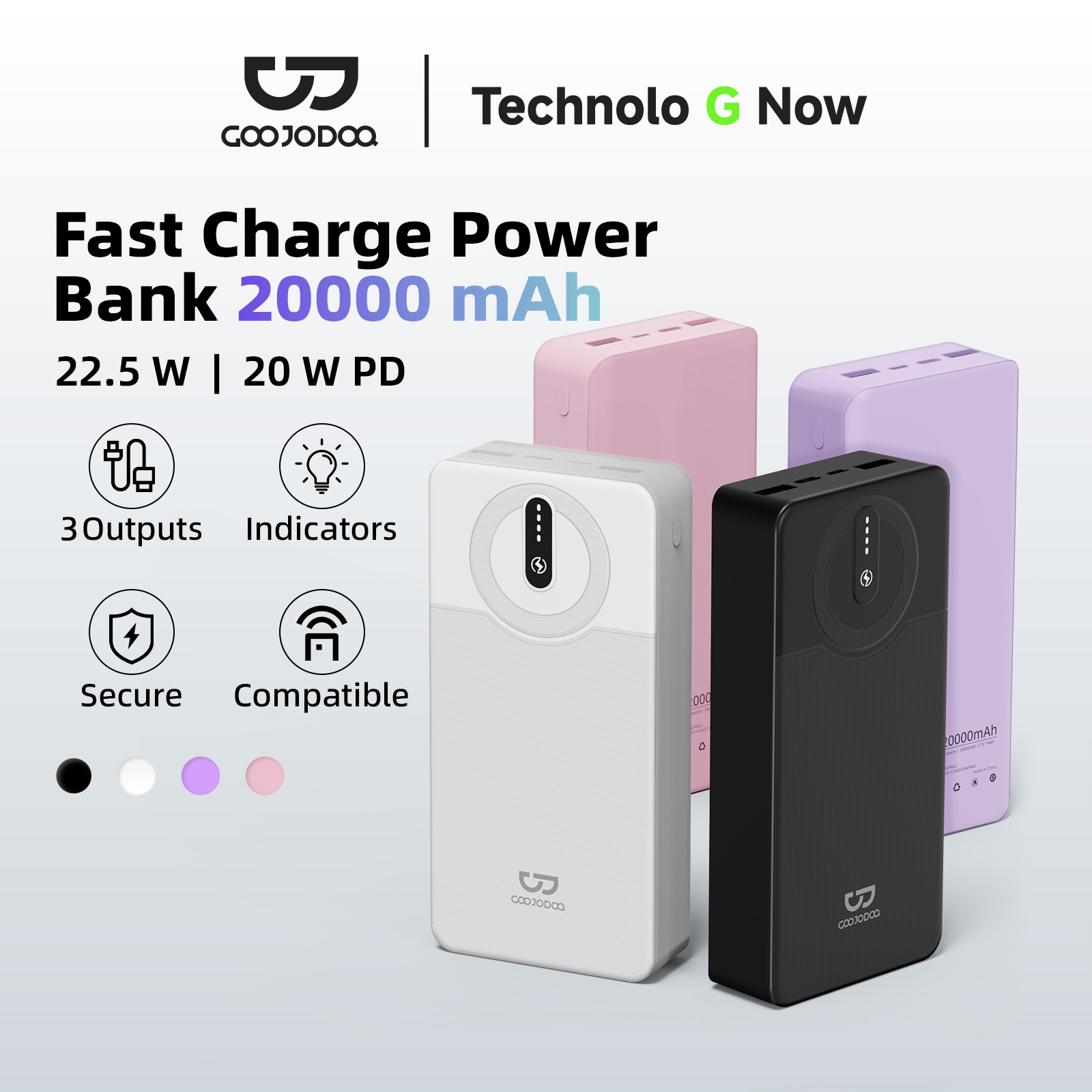 Sạc dự phòng GOOJODOQ 22.5W - 20000mAh Power Bank  Sạc nhanh USB-Bảo hành chính hãng