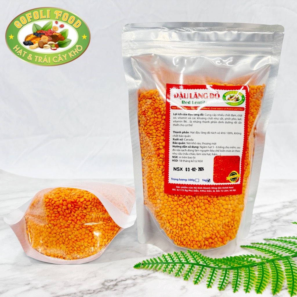 Đậu lăng đỏ tách vỏ GOFOLI 500g, loại 1, nguyên hạt, hạt to, mẩy hạt, thơm bùi, ăn kiêng, giảm cân, cho bé ăn dặm / Red India lentils, class 1, whole, no skin, high quality, non-GMO, Gluten free