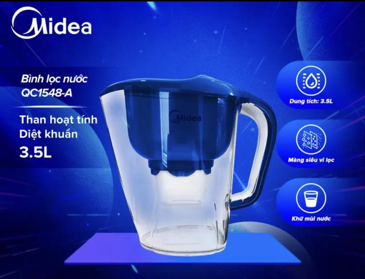 Ca lọc nước media,ca lọc nước midea qc1548-a, bình đựng nước, tuổi thọ lọc nước cao lên đến 150 lít, ca đựng nước gía rẻ, bảo hành 12 tháng
