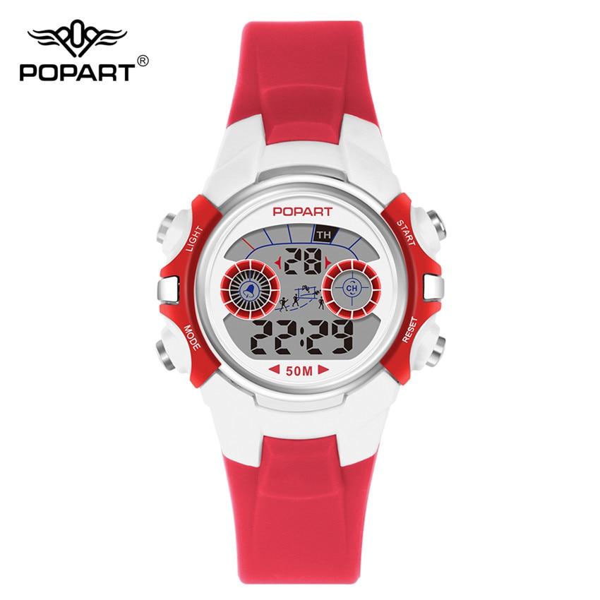 Đồng hồ điện tử cao cấp xinh xắn POPART mặt tròn, dây màu dành cho nam nữ, chống nước độ sâu đến 50m