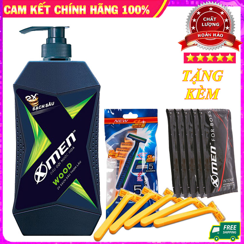 Dầu Gội Nước hoa X-Men Wood 650g [TẶNG NGAY] Set 5 Dao Cạo Râu Razors và 5 Gói Dầu Gọi Xmen For Boss Intense 5ml - BiBo Shop