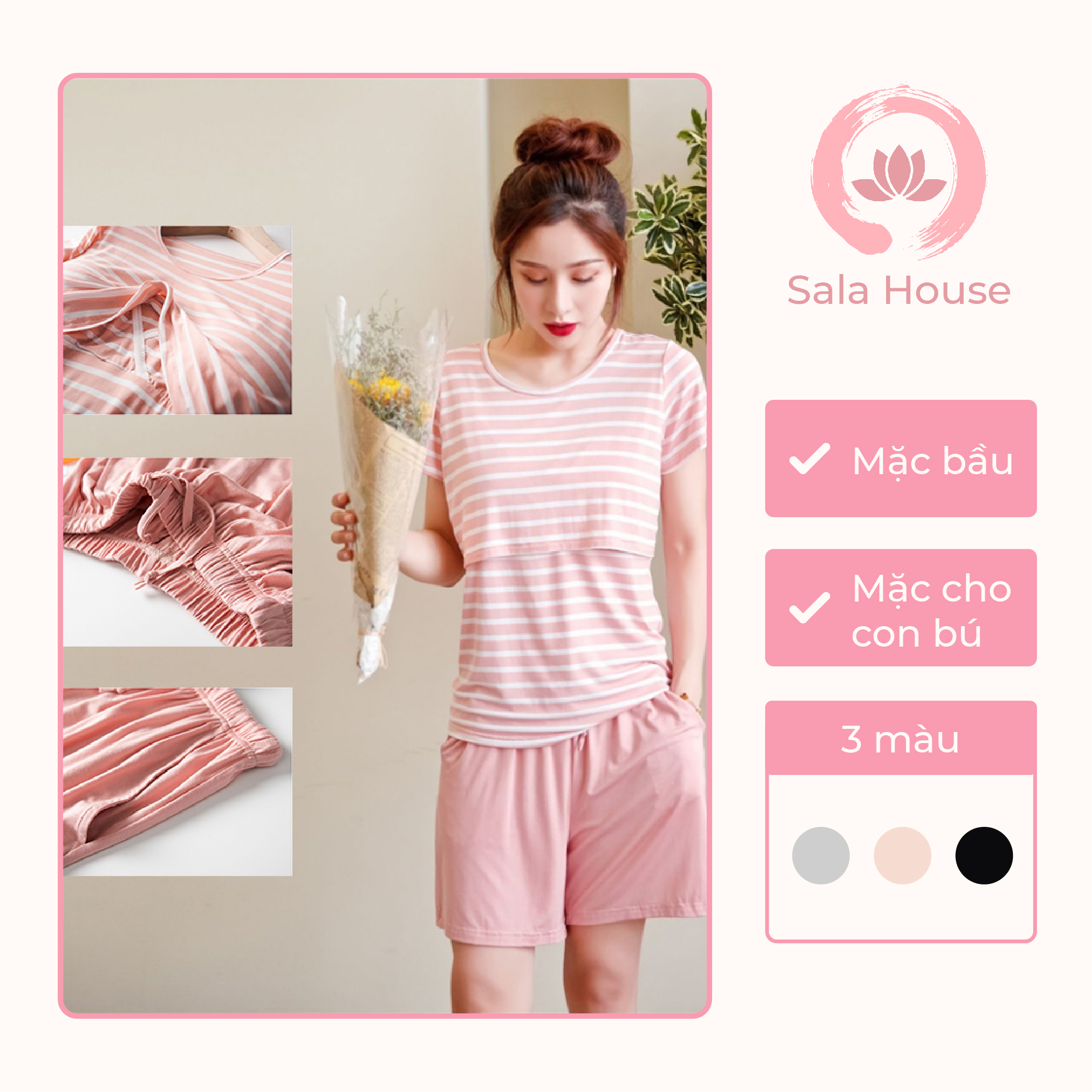 [HCM]Bộ Đồ Sau Sinh (Bộ Đồ Bầu và Cho Con Bú) Vải Modal Siêu Mềm Mịn Mát - Kèm lót ngực - BD02