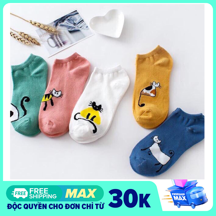 Set 10 Đôi Tất Vớ Nữ Hình Mèo Cổ Ngắn Cực Cute - Tất Cho Bạn Gái - Dumi Shop