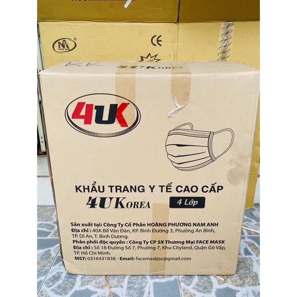 Giá xưởng sỉ 1 thùng 50 hộp khẩu trang y tế 4 lớp kháng khuẩn 4uk tiêu chuẩn Hàn Quốc /khẩu trang y tế kháng khuẩn