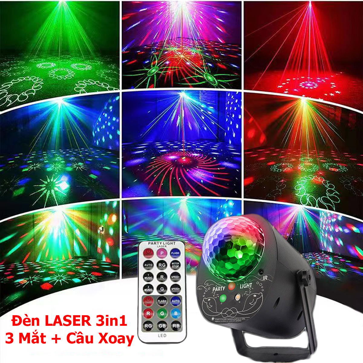 Đèn laser 3in1 cảm biến âm thanh - đèn chiếu laser tích hợp mắt chớp bay phòng