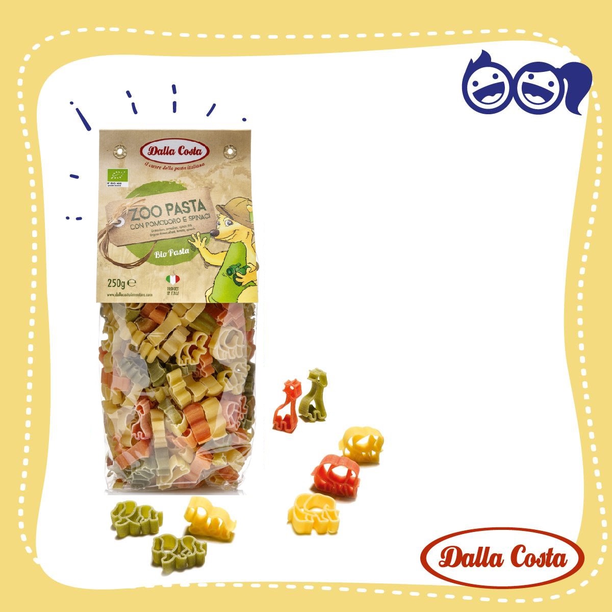 (date 04/2024) Nui Rau Củ Hữu Cơ Cho Bé Hình Thú 250g Dalla Costa Organic Baby Pasta Zoo