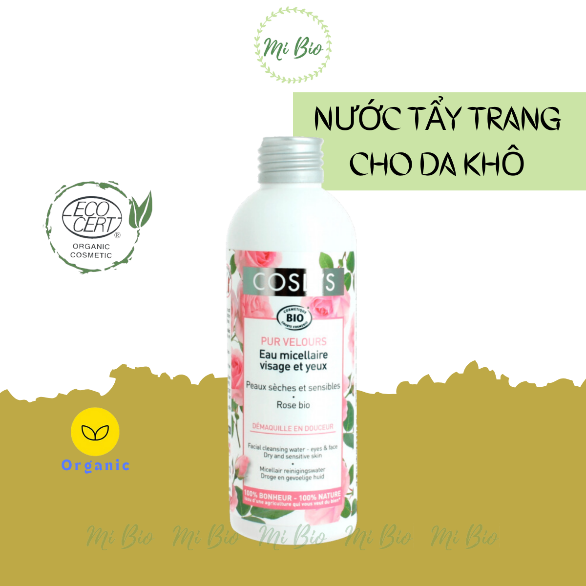 Nước tẩy trang mắt và mặt hữu cơ cho da khô da nhạy cảm 200ml -
