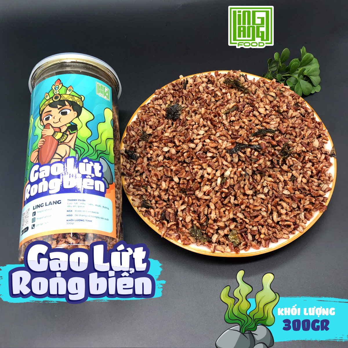 Gạo lứt rong biển sấy giòn 300g, gạo lức rong biển sấy thơm ngon, ăn vặt Ling Lang Food