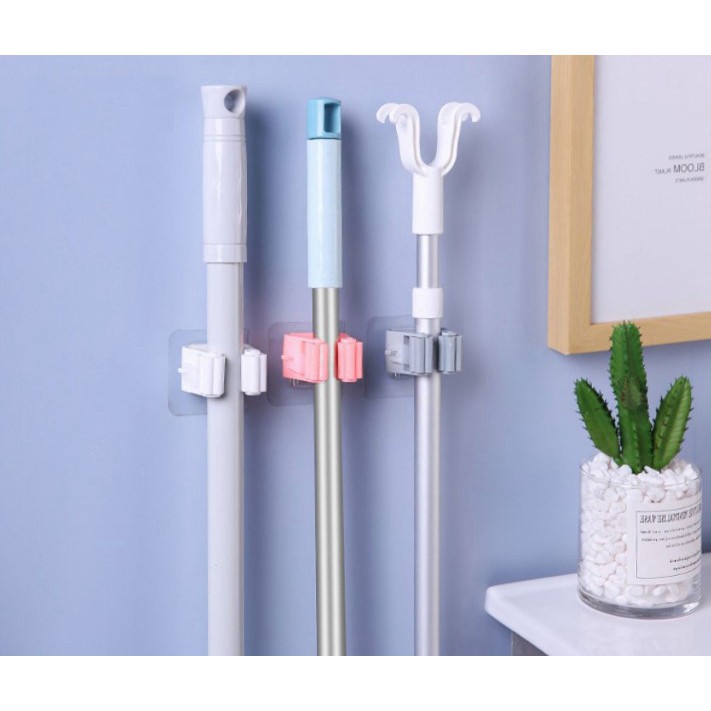 Móc dán tường kẹp giữ cây lau nhà, móc treo chổi ,Móc Dán Treo Cây Lau Nhà Đa Năng