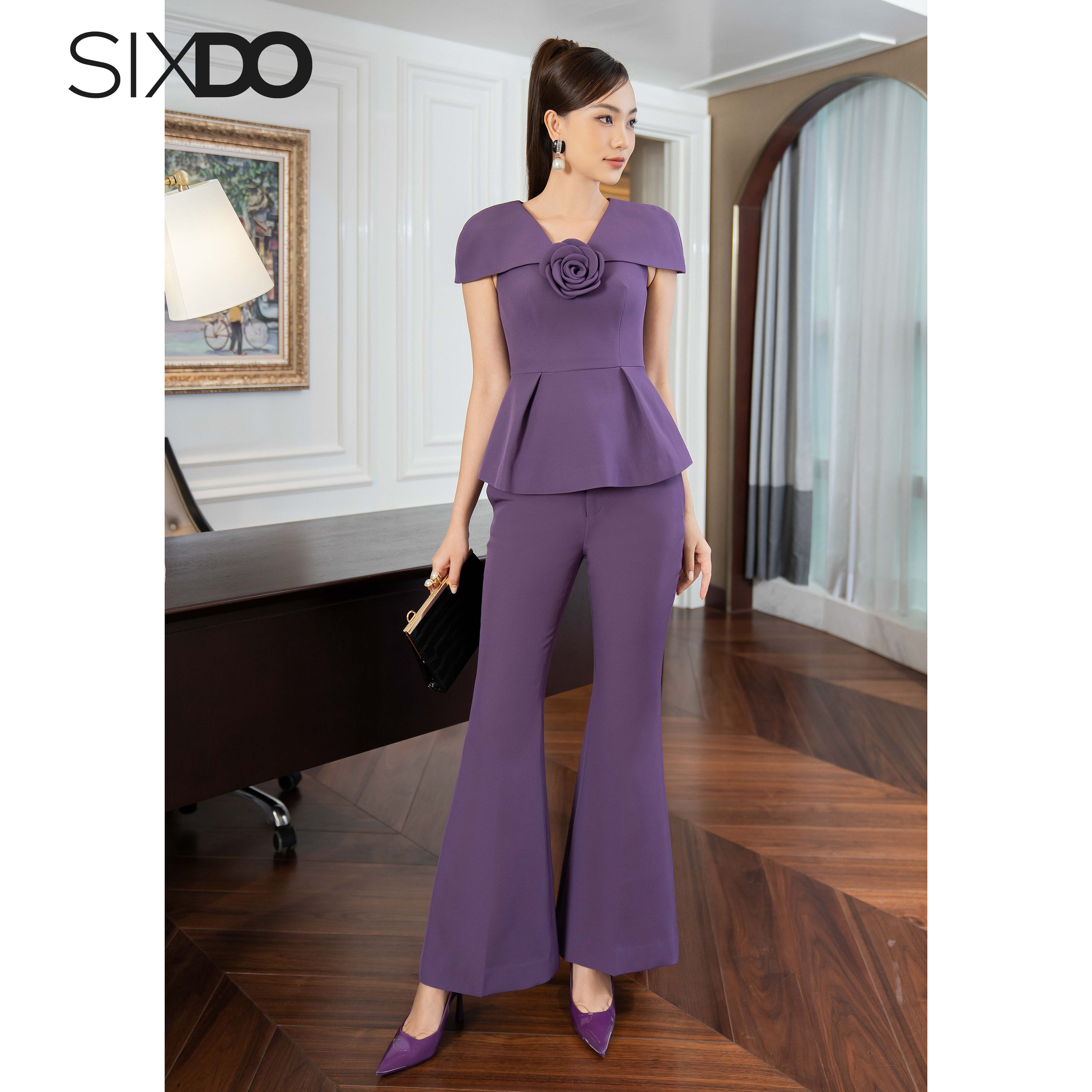 Quần âu nữ ống loe tím sixdo