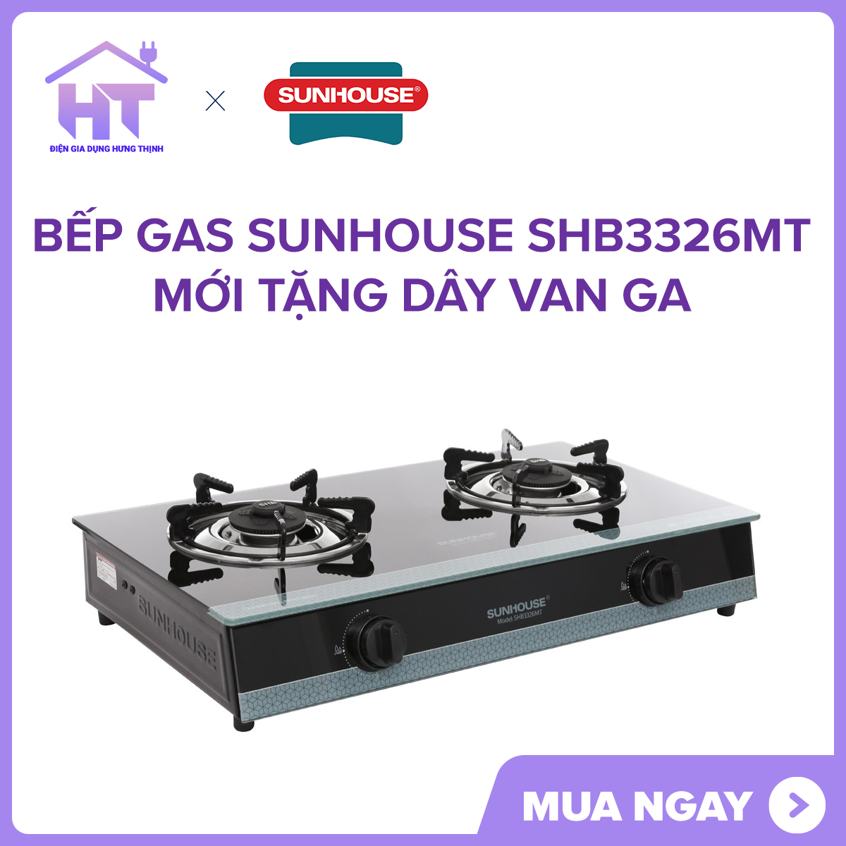Bếp gas Sunhouse SHB3326MT Hàng trưng bày 98% +Tặng dây gas-Đầu đốt bằng đồng thau Bảo Hành 12 tháng