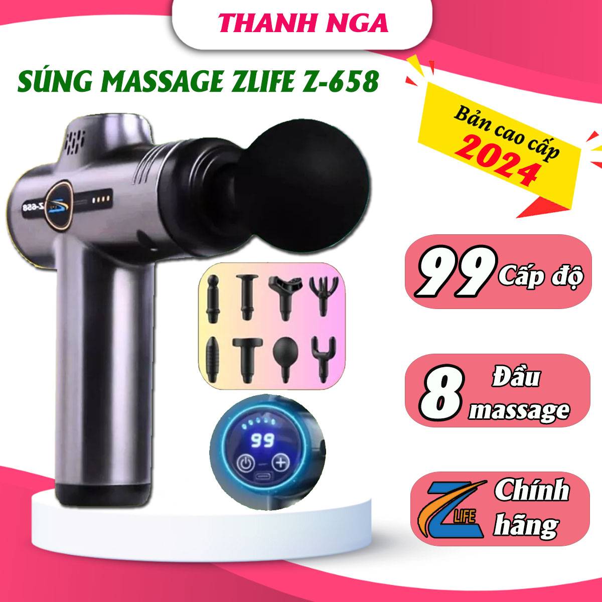 (CHÍNH HÃNG) Máy massage cầm tay đa năng Zlife Z-658, Máy đấm lưng toàn thân, Súng massage cầm tay mini 99 cấp độ giảm đau cơ cứng khớp phù hợp vai lưng chân tay cổ vai gáy đùi-Qùa tặng bố mẹ, bạn bè