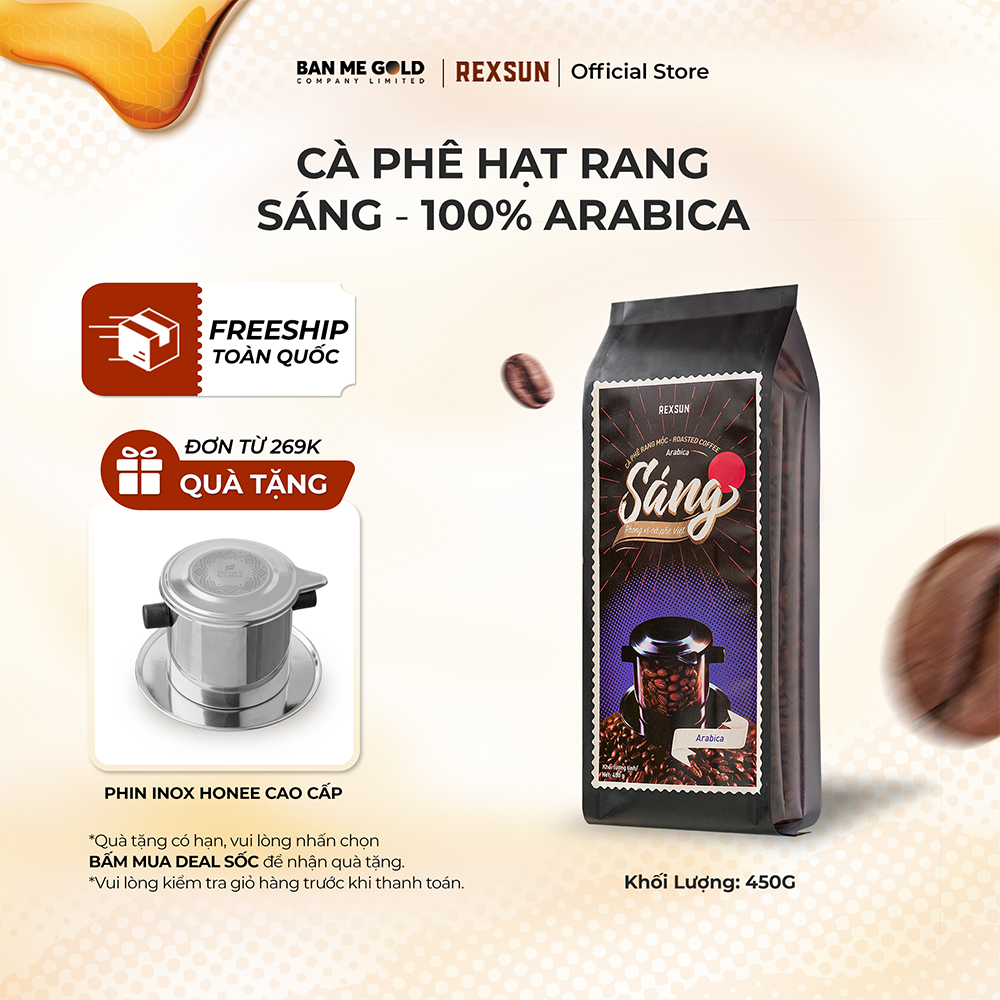 Cà Phê Arabica Hạt Rang Mộc - Sáng - 450g - Cafe Hạt / Pha Phin / Pha Máy Xay Sẵn Chính Hãng Ban Me Gold - Rexsun