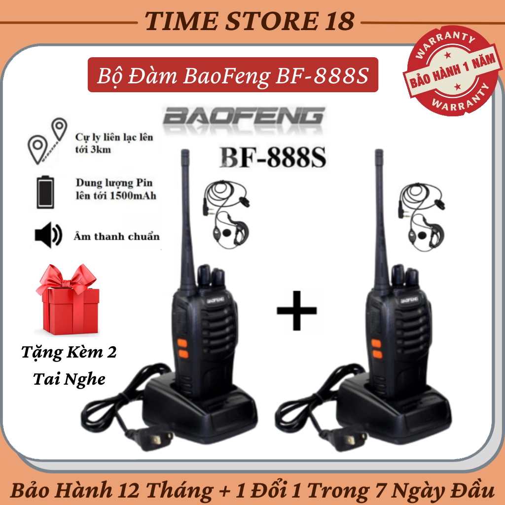 Bộ đàm baofeng bf-888s gồm 2 chiếc tặng kèm 2 tai nghe chuyên dụng và đầy đủ phụ kiện - bộ đàm nói chuyện cầm tay