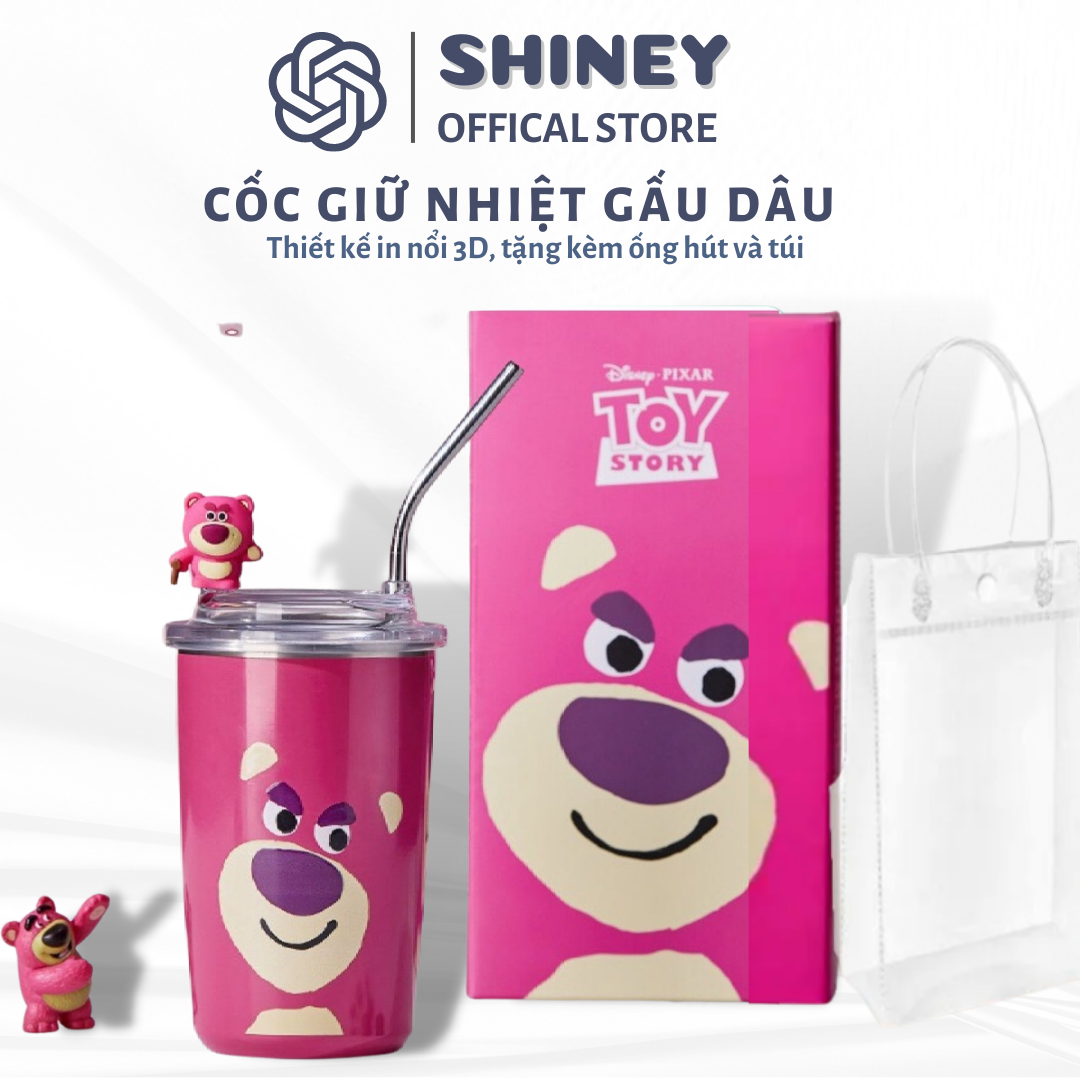 Cốc giữ nhiệt gấu gâu losto, bình giữ nhiệt, ly giữ nhiệt gấu dâu hotrend 2023, thiết kế in hình nổi 3d đẹp mắt dung tích 450ml, chất lượng inox 304 cao cấp giữ nhiệt từ 8-12 giờ, tặng kèm túi và ống hút