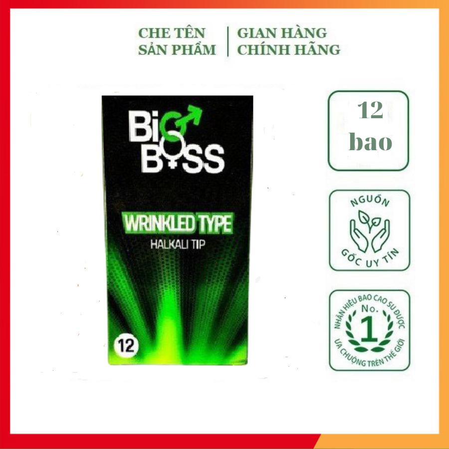 Bao cao su BIG BOS Xanh, bao cao su gân gai, hộp 12 bao, che tên khi giao hàng