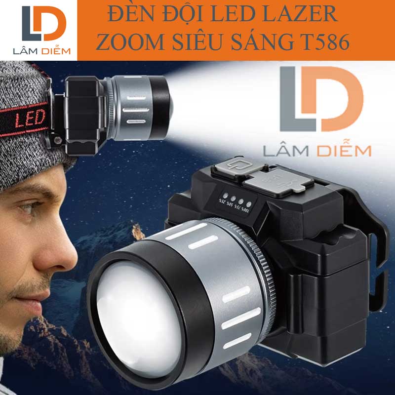 Đèn pin đội đầu tích điện zoom ánh sáng led lazer siêu sáng 586