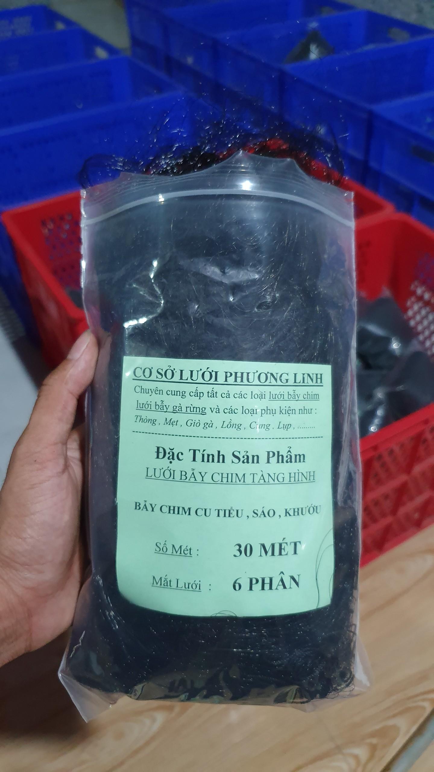 30 mét lưới bẫy cu tiểu , tổng hợp chim ngày ( lỗ 6 phân chiều cao 5m 4 dây 3 túi ) lưới cước thái màu đen tàng hình