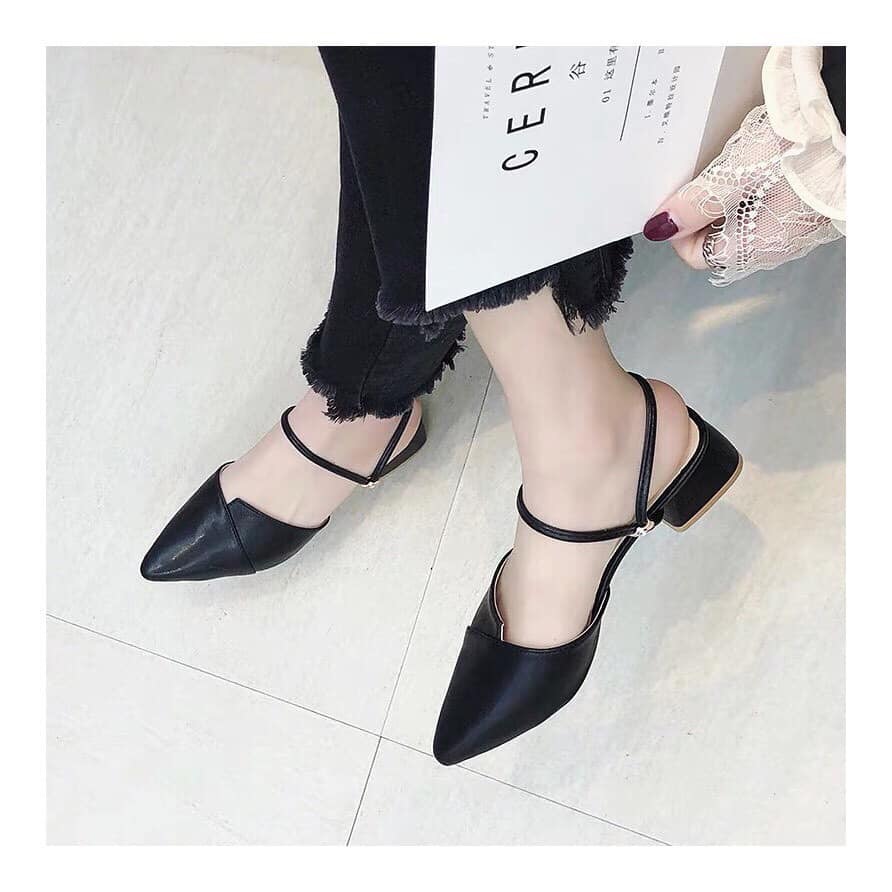 Giày Bít Mũi Nữ Đế Thấp Da Mềm Đi Được 2 Kiểu