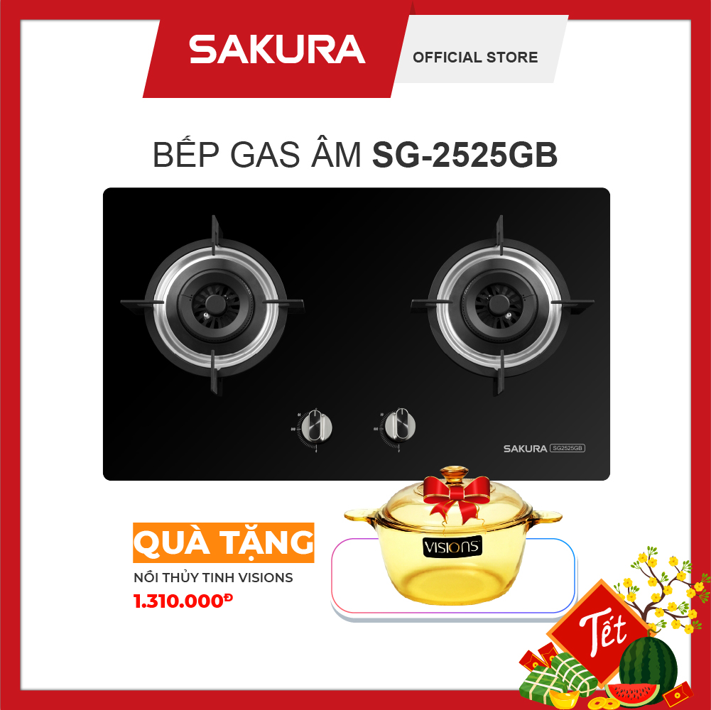Bếp gas âm sakura sg-2525gb - bảo hành chính hãng 24 tháng