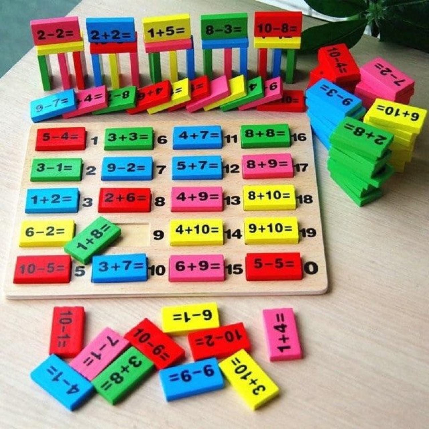 Đồ chơi Domino 110 quân bằng gỗ kèm que tính Domino toán học - hép hình
