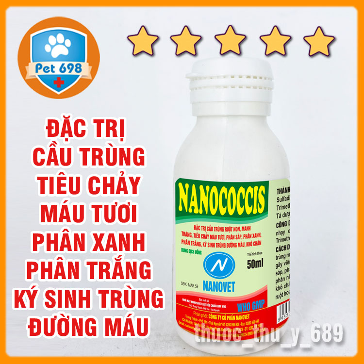 NANOCOCSIS 50ml phòng bệnh đường ruột trên gà, vit, ngan, chó, mèo, thú cảnh, chim cảnh